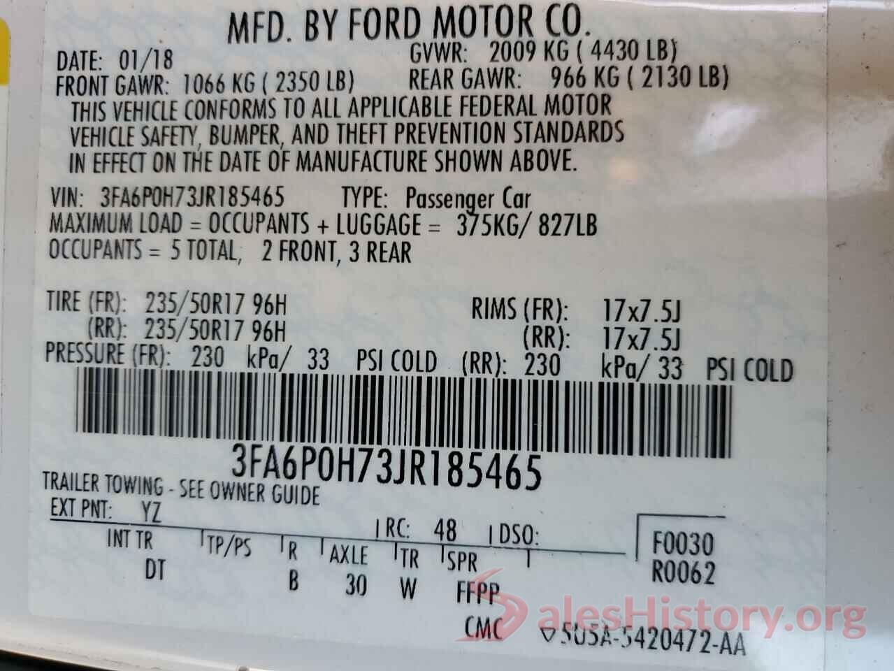 3FA6P0H73JR185465 2018 FORD FUSION