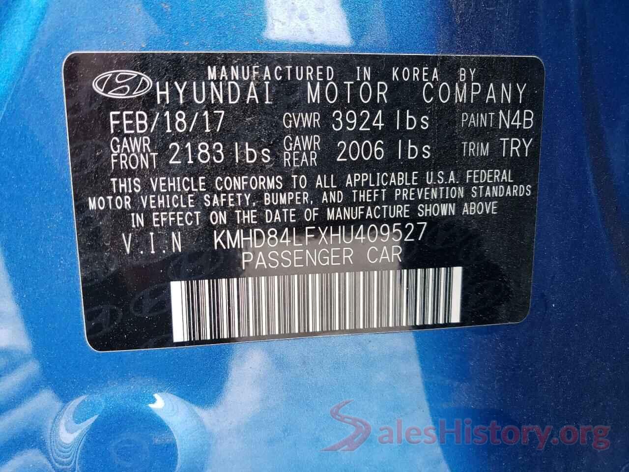 KMHD84LFXHU409527 2017 HYUNDAI ELANTRA