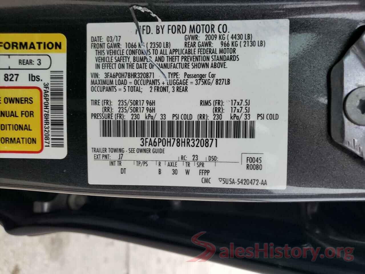 3FA6P0H78HR320871 2017 FORD FUSION