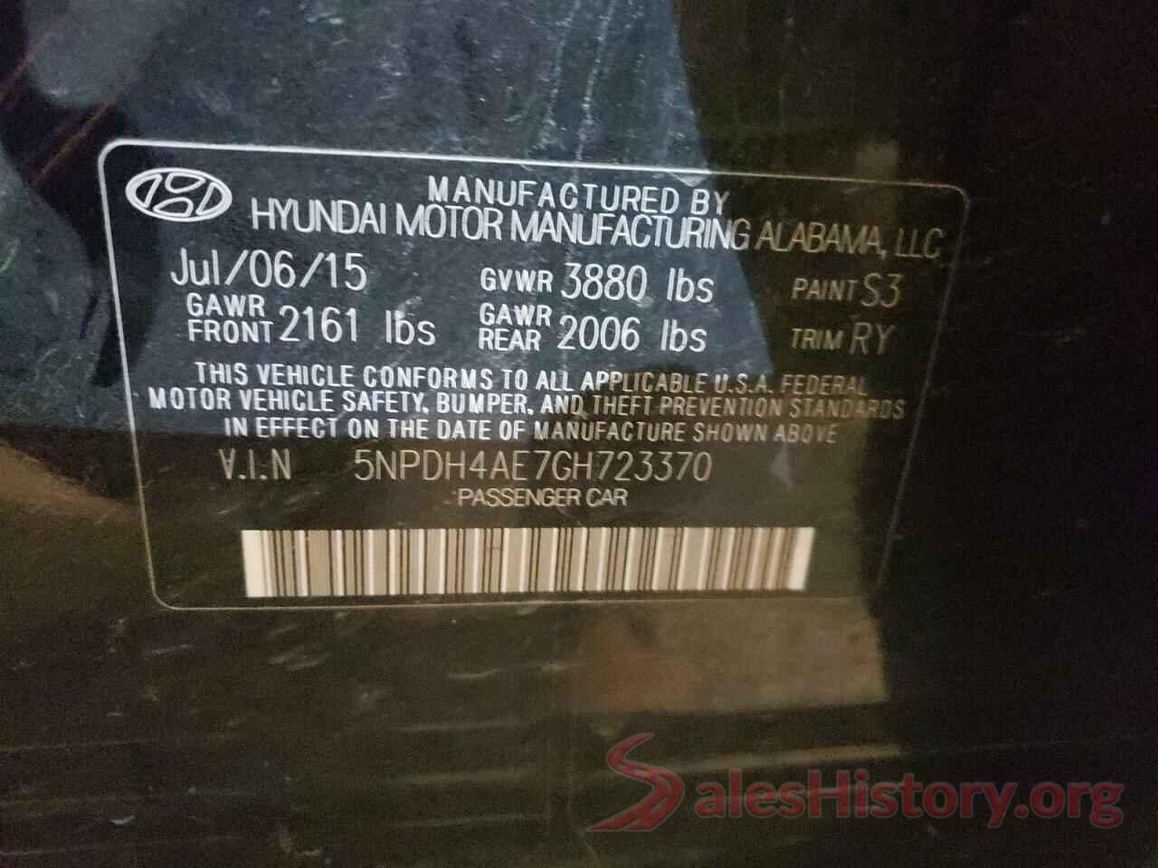 5NPDH4AE7GH723370 2016 HYUNDAI ELANTRA