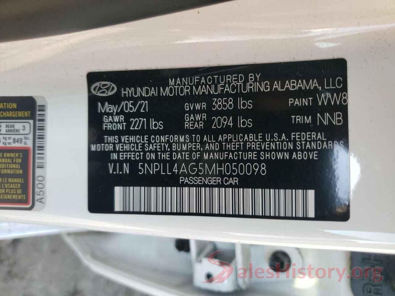 5NPLL4AG5MH050098 2021 HYUNDAI ELANTRA