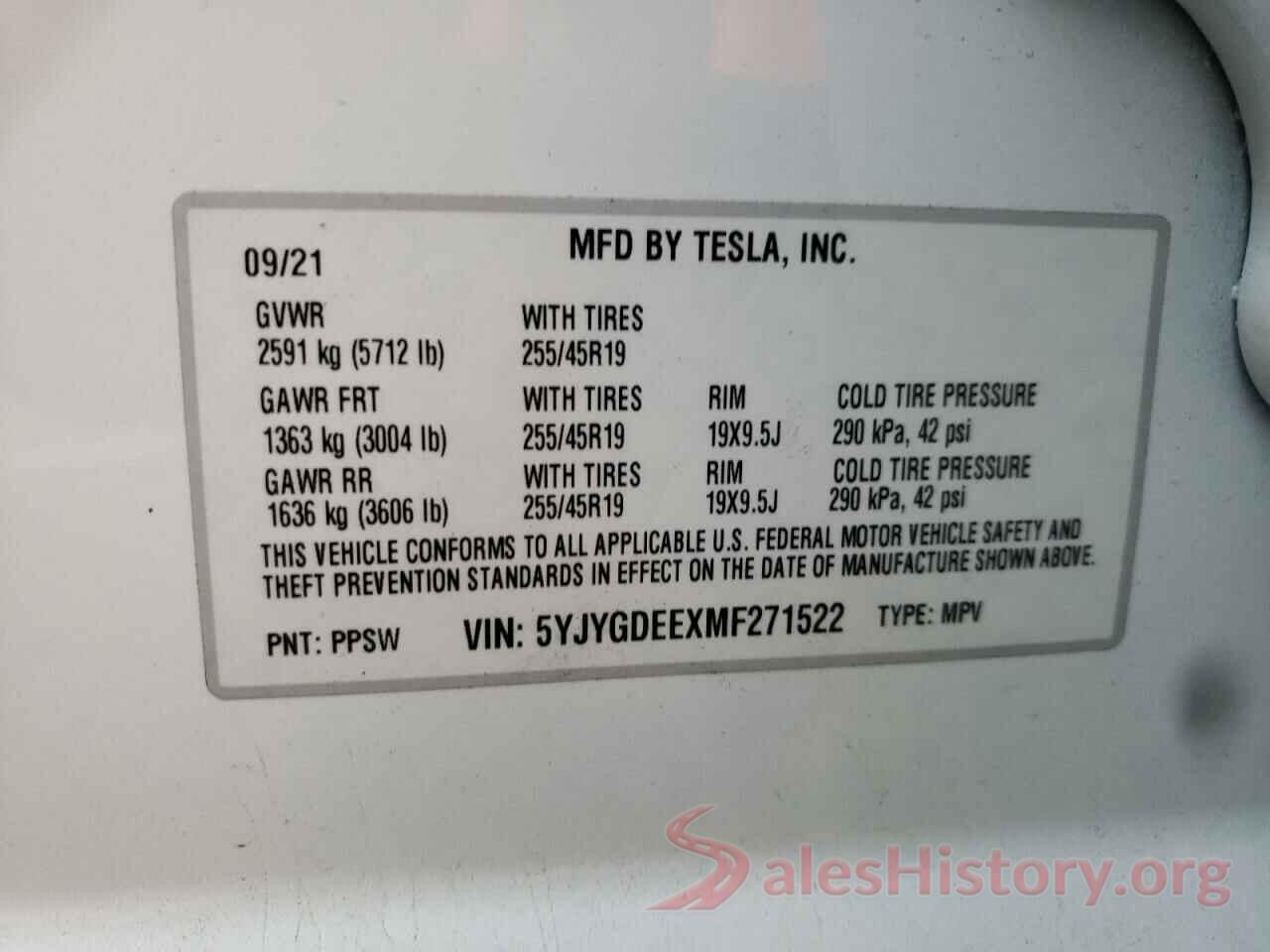 5YJYGDEEXMF271522 2021 TESLA MODEL Y