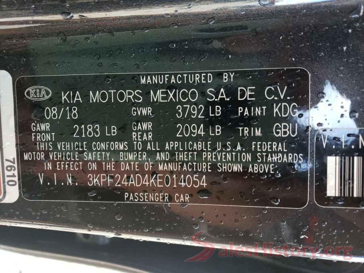 3KPF24AD4KE014054 2019 KIA FORTE