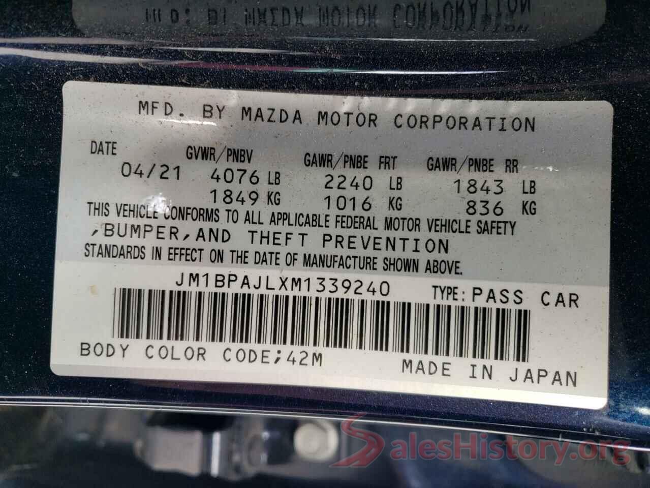 JM1BPAJLXM1339240 2021 MAZDA 3