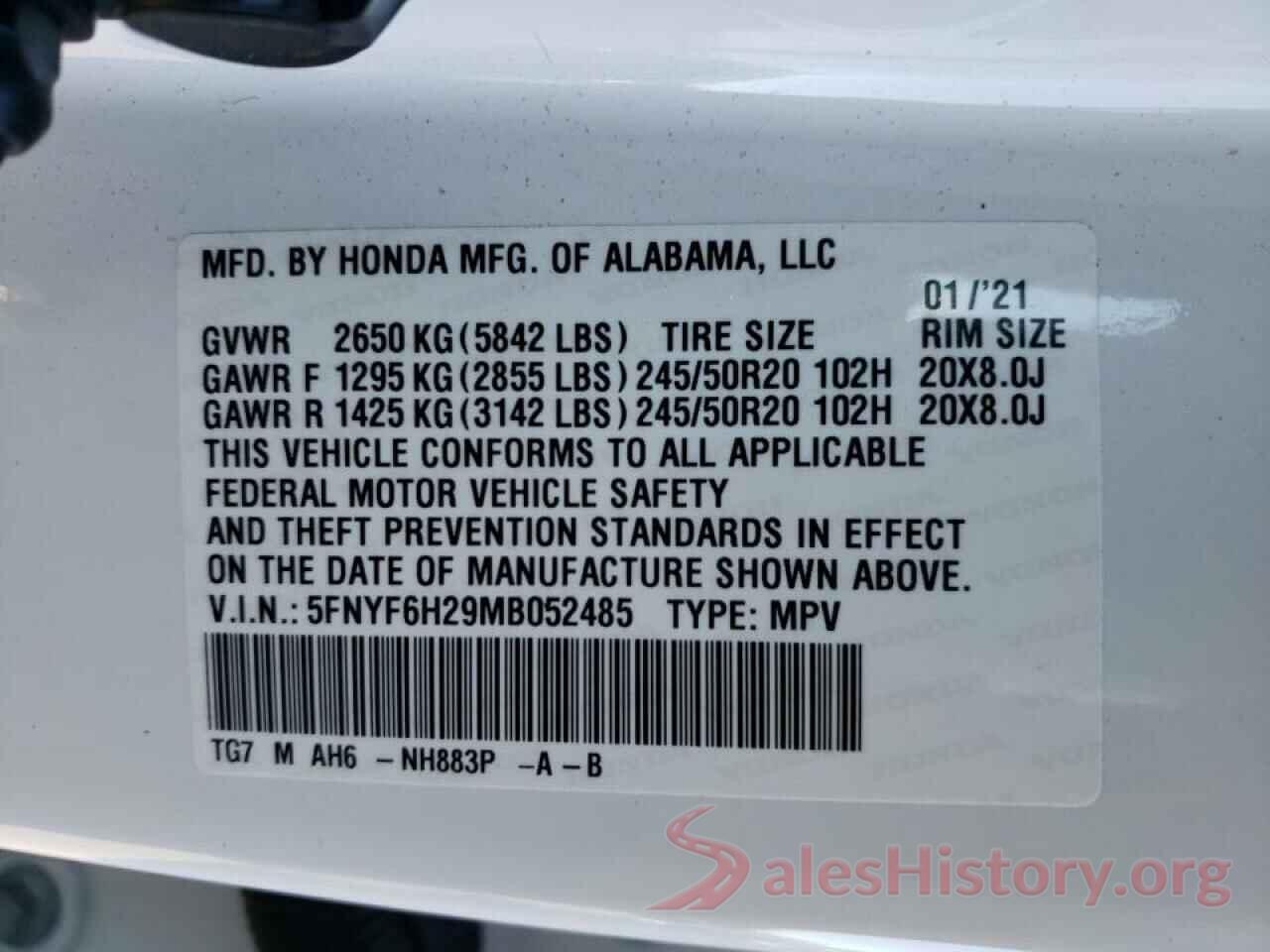 5FNYF6H29MB052485 2021 HONDA PILOT