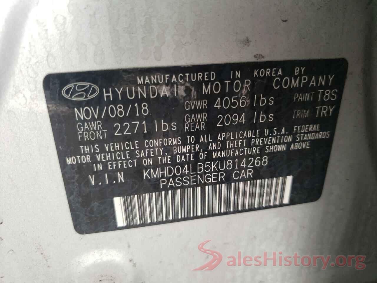 KMHD04LB5KU814268 2019 HYUNDAI ELANTRA