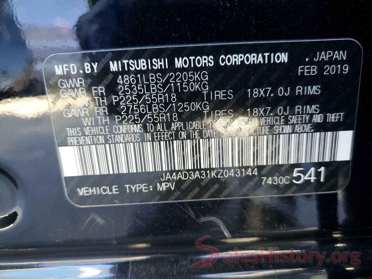 JA4AD3A31KZ043144 2019 MITSUBISHI OUTLANDER