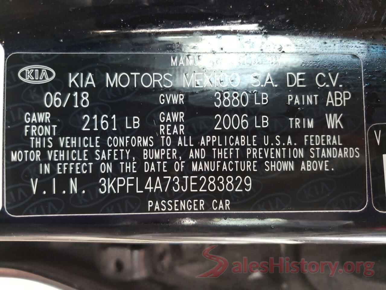 3KPFL4A73JE283829 2018 KIA FORTE