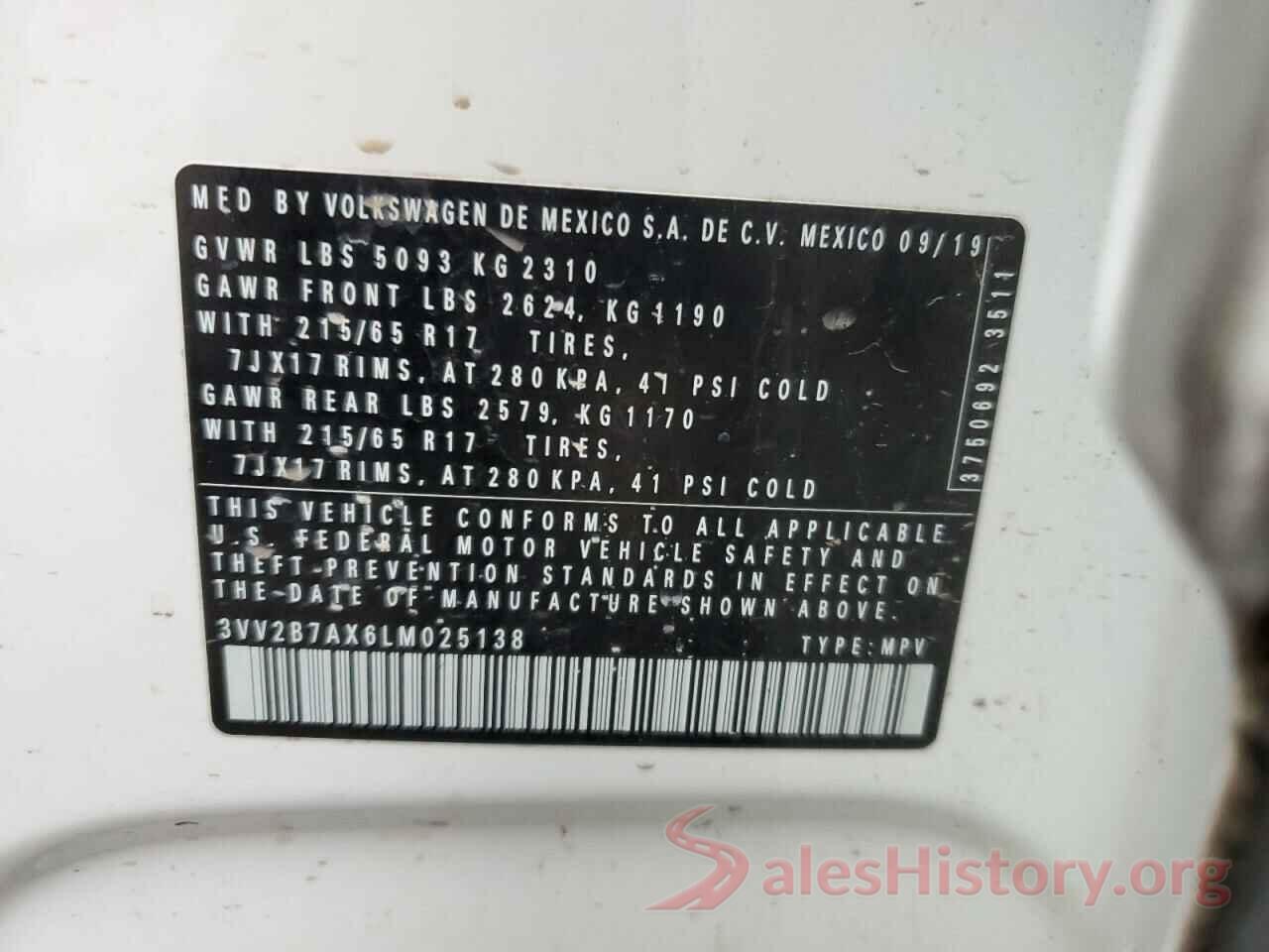 3VV2B7AX6LM025138 2020 VOLKSWAGEN TIGUAN