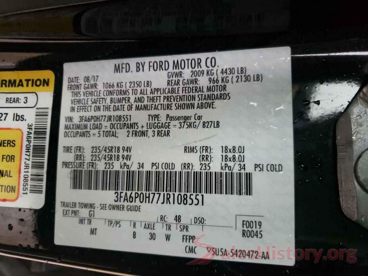 3FA6P0H77JR108551 2018 FORD FUSION