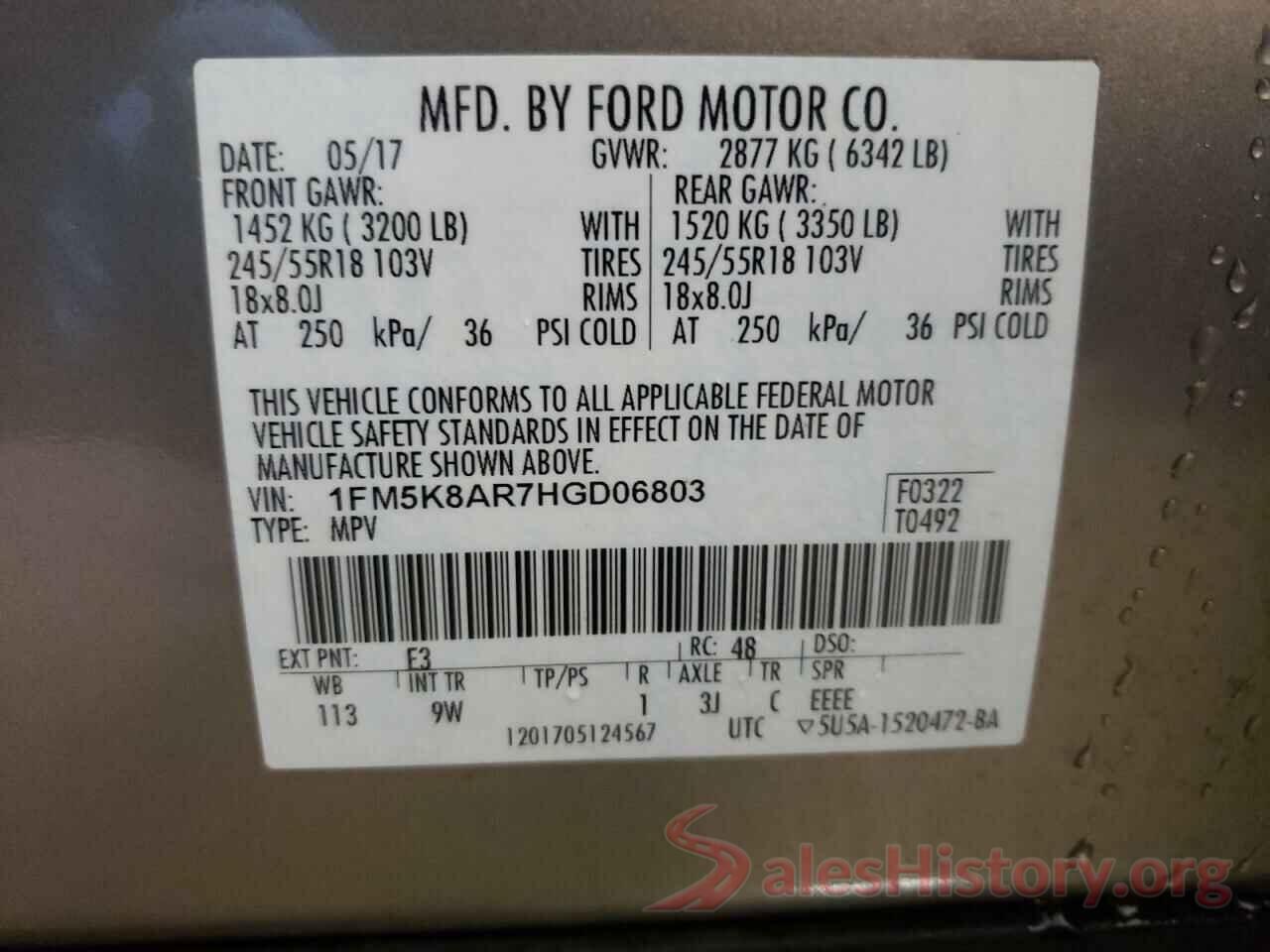 1FM5K8AR7HGD06803 2017 FORD EXPLORER