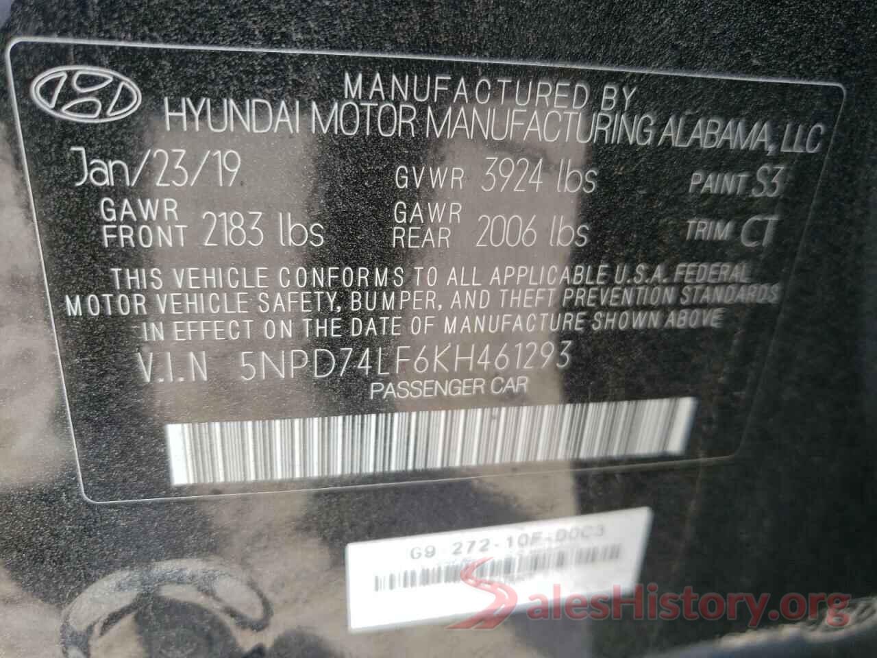 5NPD74LF6KH461293 2019 HYUNDAI ELANTRA