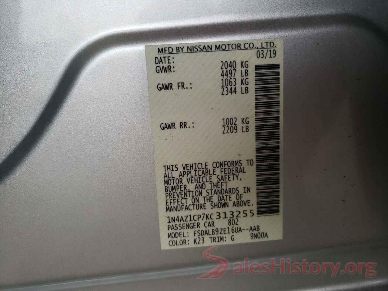 1N4AZ1CP7KC313255 2019 NISSAN LEAF