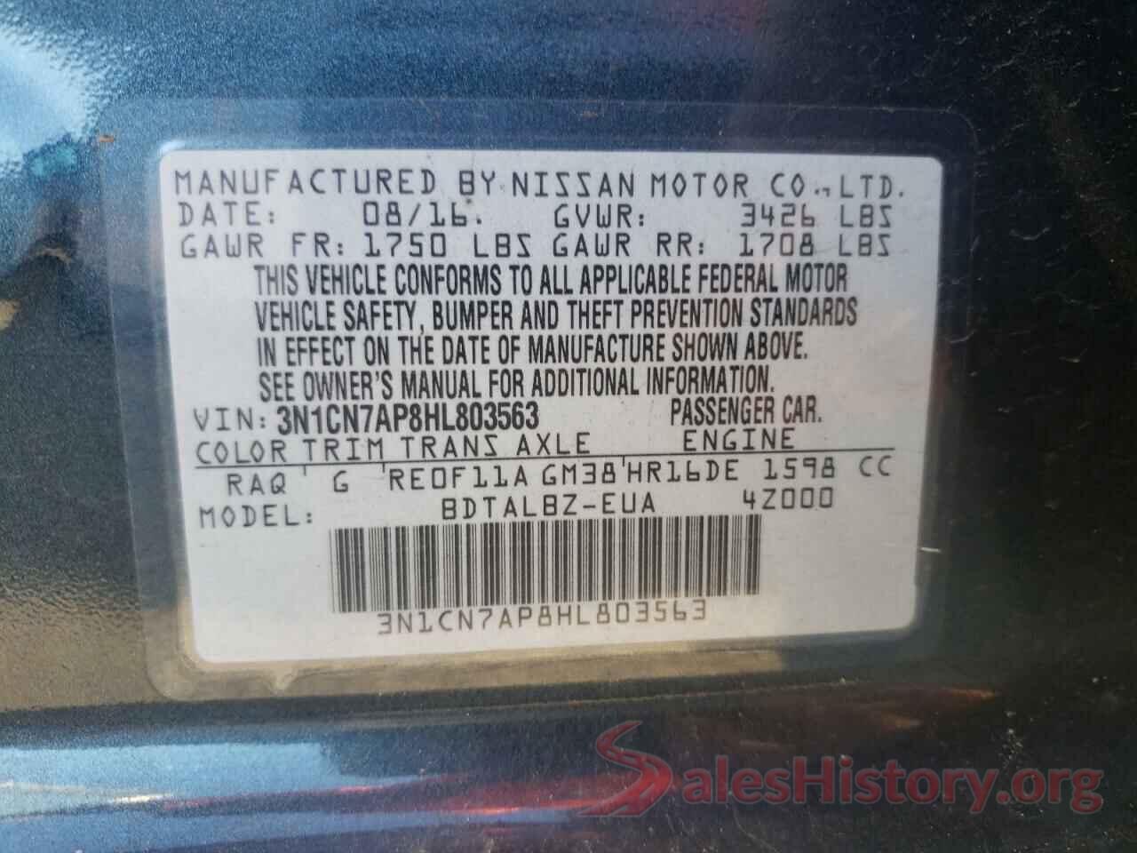 3N1CN7AP8HL803563 2017 NISSAN VERSA