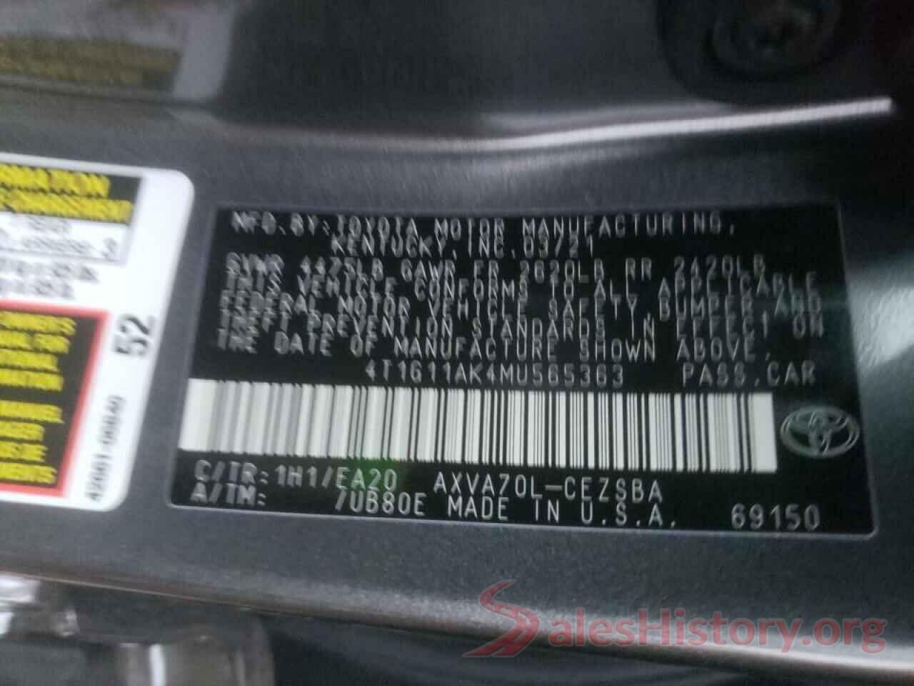 4T1G11AK4MU565363 2021 TOYOTA CAMRY