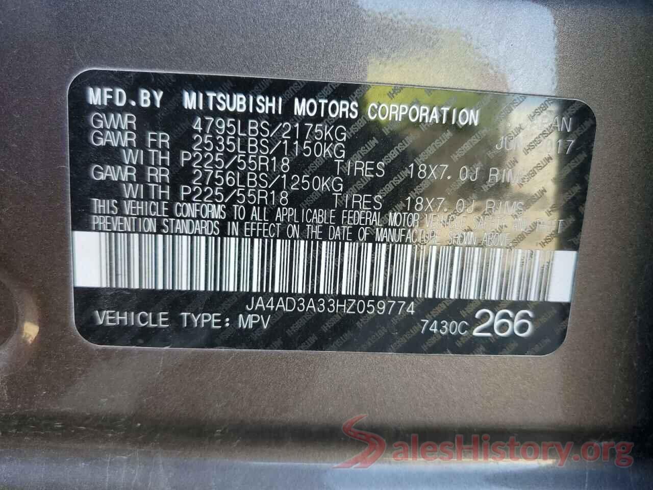 JA4AD3A33HZ059774 2017 MITSUBISHI OUTLANDER