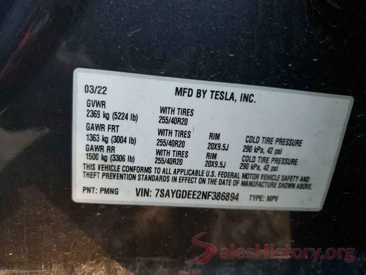 7SAYGDEE2NF386894 2022 TESLA MODEL Y