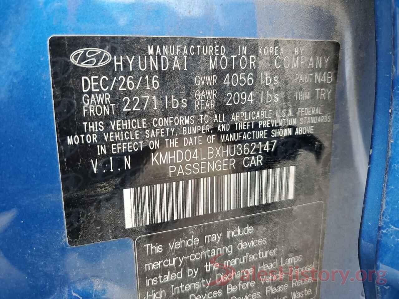 KMHD04LBXHU362147 2017 HYUNDAI ELANTRA