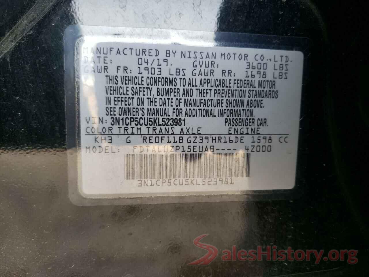 3N1CP5CU5KL523981 2019 NISSAN KICKS