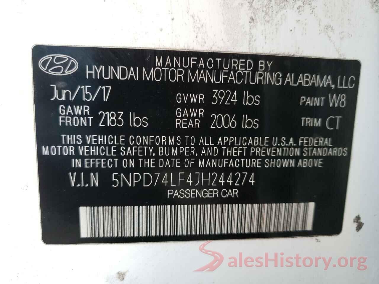 5NPD74LF4JH244274 2018 HYUNDAI ELANTRA