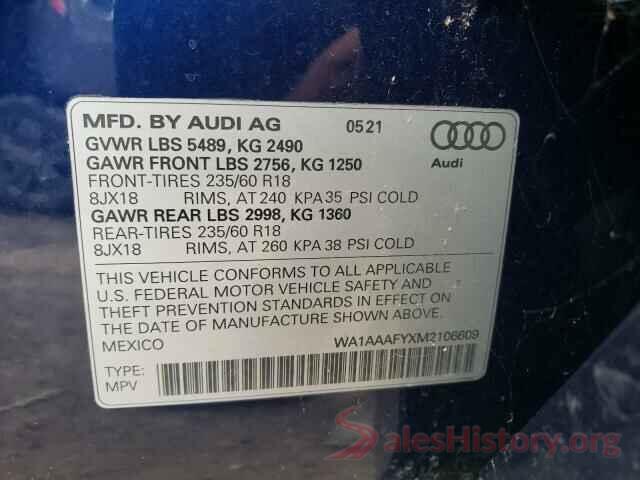 WA1AAAFYXM2106609 2021 AUDI Q5