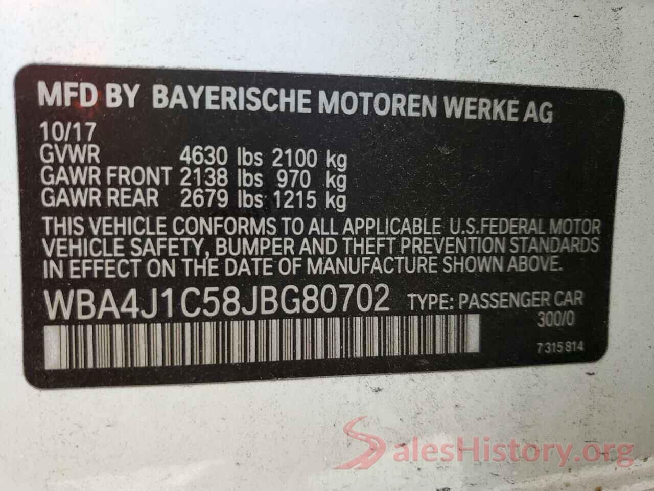 WBA4J1C58JBG80702 2018 BMW 4 SERIES