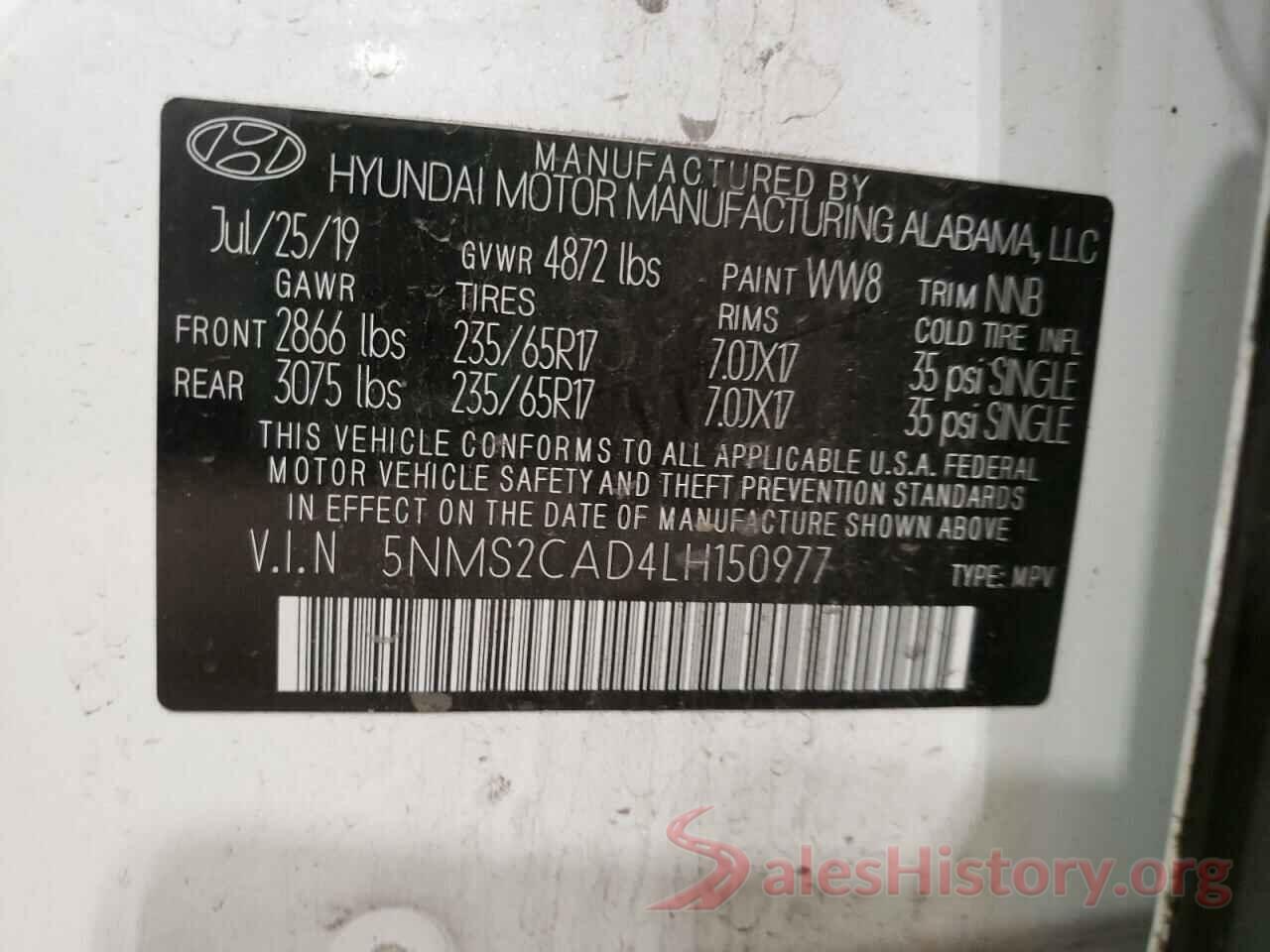 5NMS2CAD4LH150977 2020 HYUNDAI SANTA FE