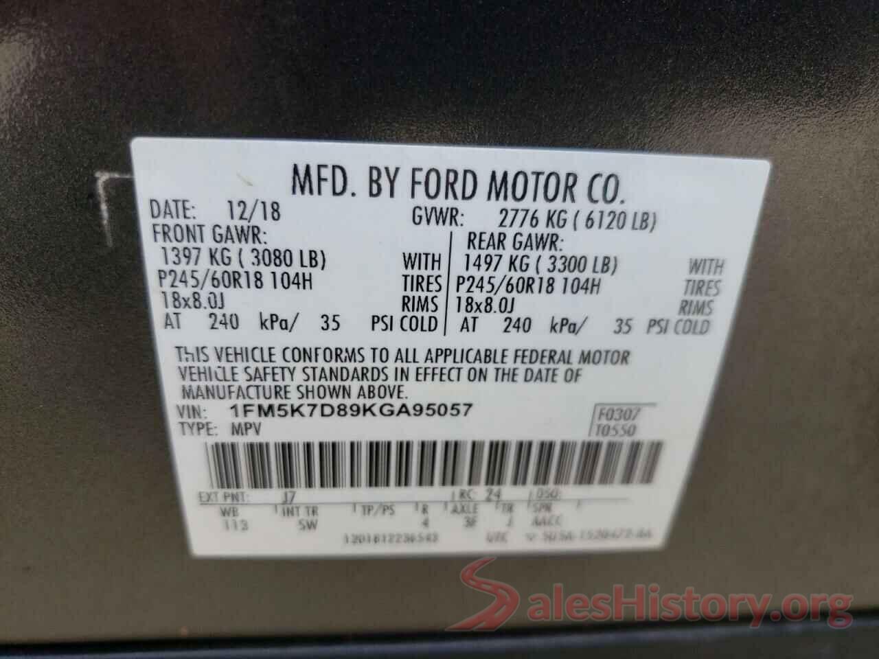 1FM5K7D89KGA95057 2019 FORD EXPLORER