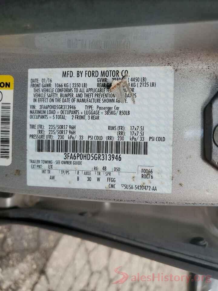 3FA6P0HD5GR313946 2016 FORD FUSION