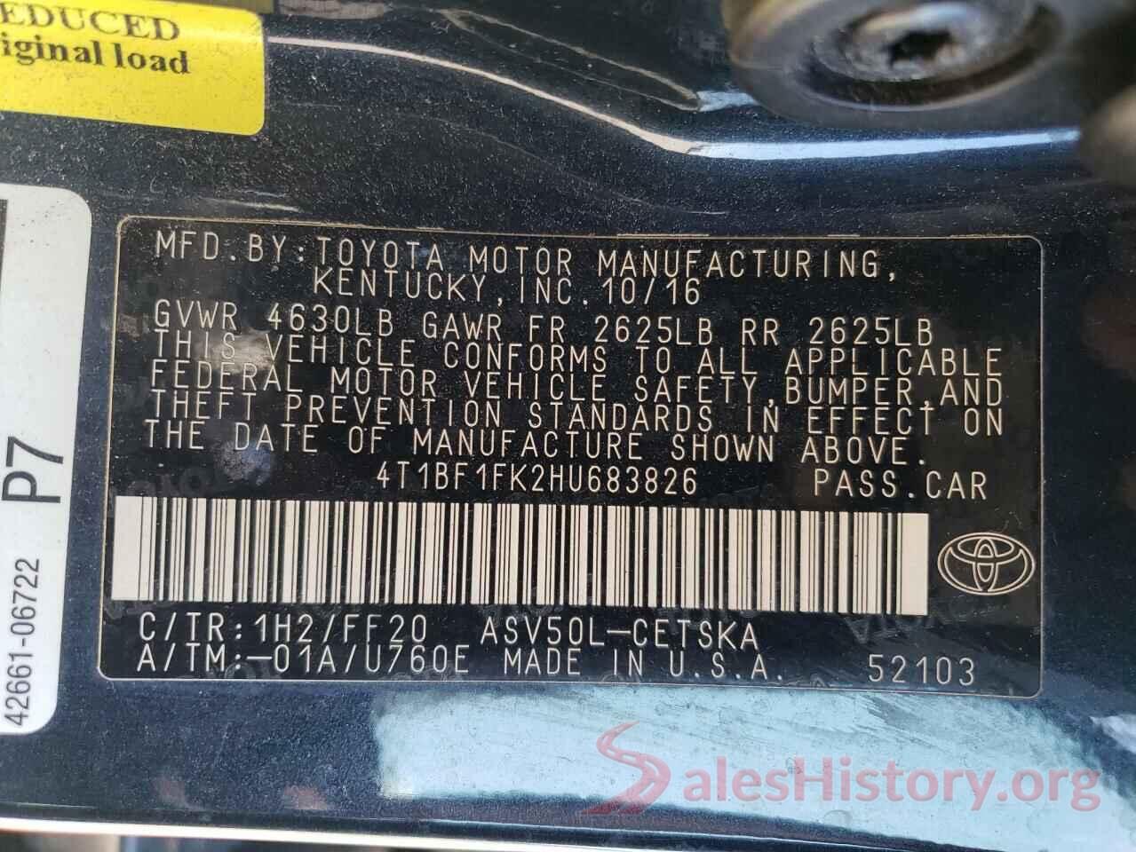 4T1BF1FK2HU683826 2017 TOYOTA CAMRY