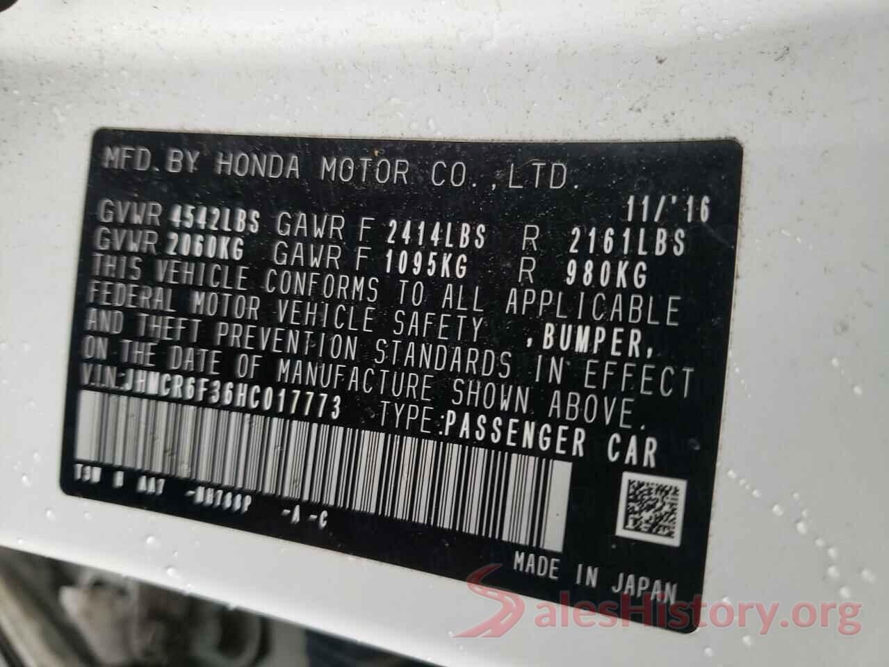 JHMCR6F36HC017773 2017 HONDA ACCORD