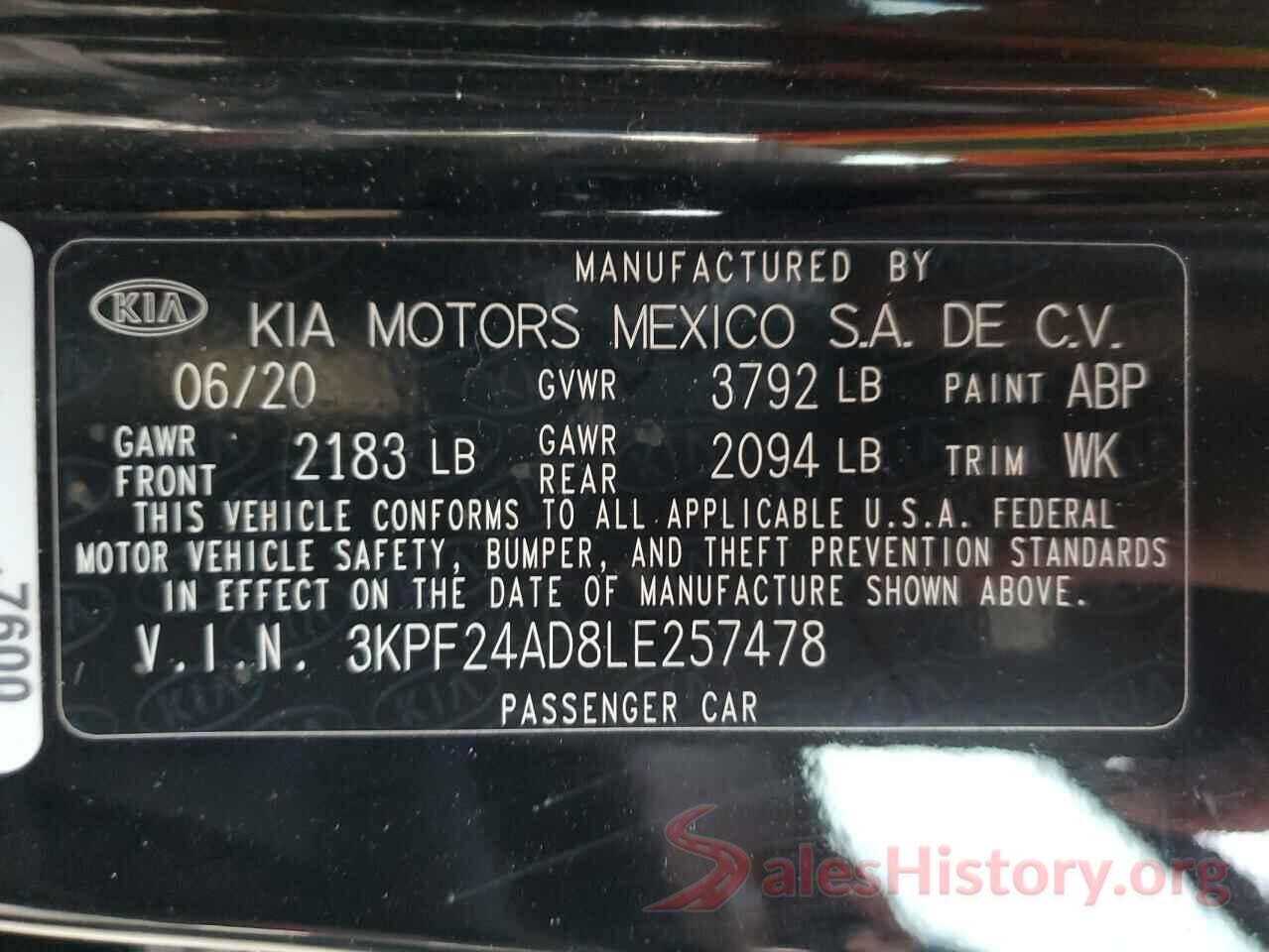 3KPF24AD8LE257478 2020 KIA FORTE