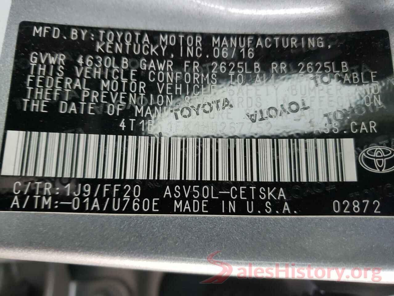 4T1BF1FK1HU267752 2017 TOYOTA CAMRY