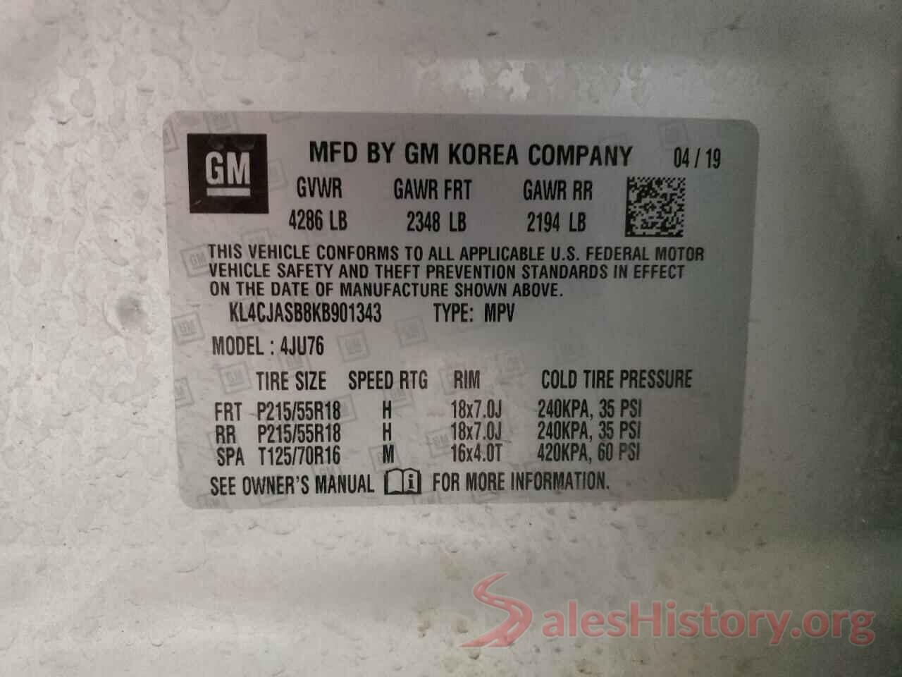 KL4CJASB8KB901343 2019 BUICK ENCORE