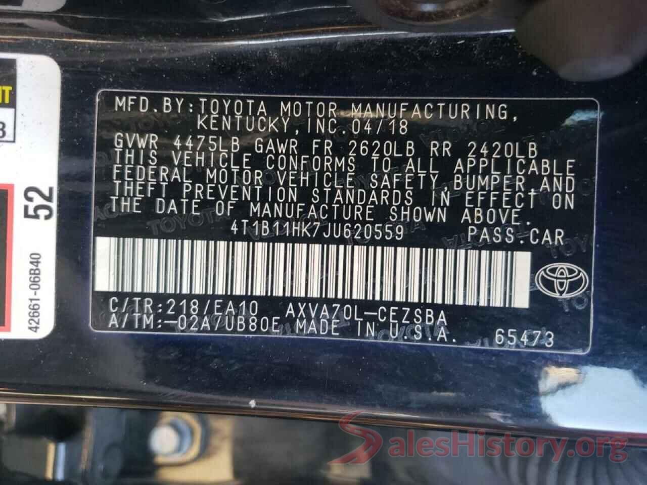 4T1B11HK7JU620559 2018 TOYOTA CAMRY