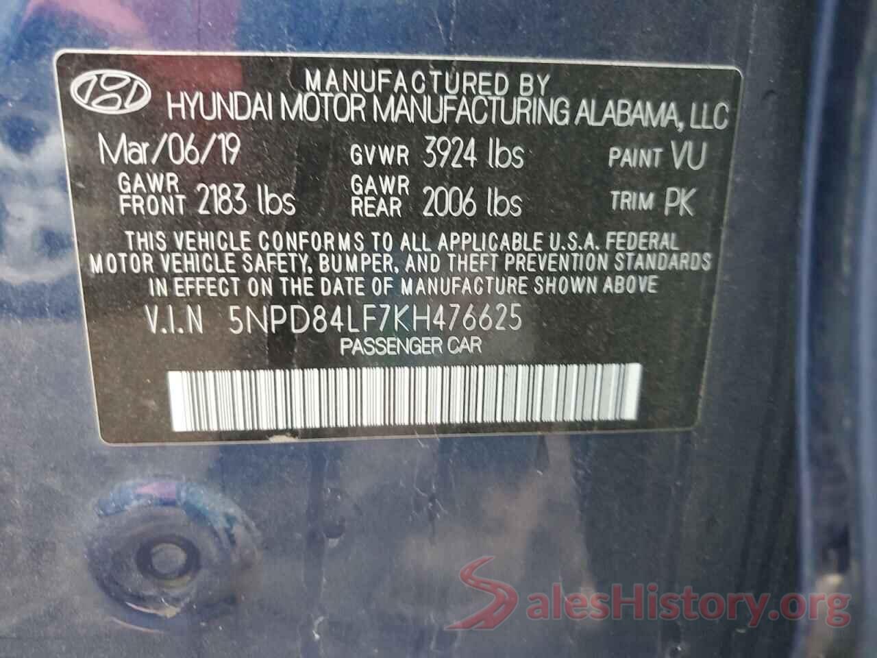 5NPD84LF7KH476625 2019 HYUNDAI ELANTRA