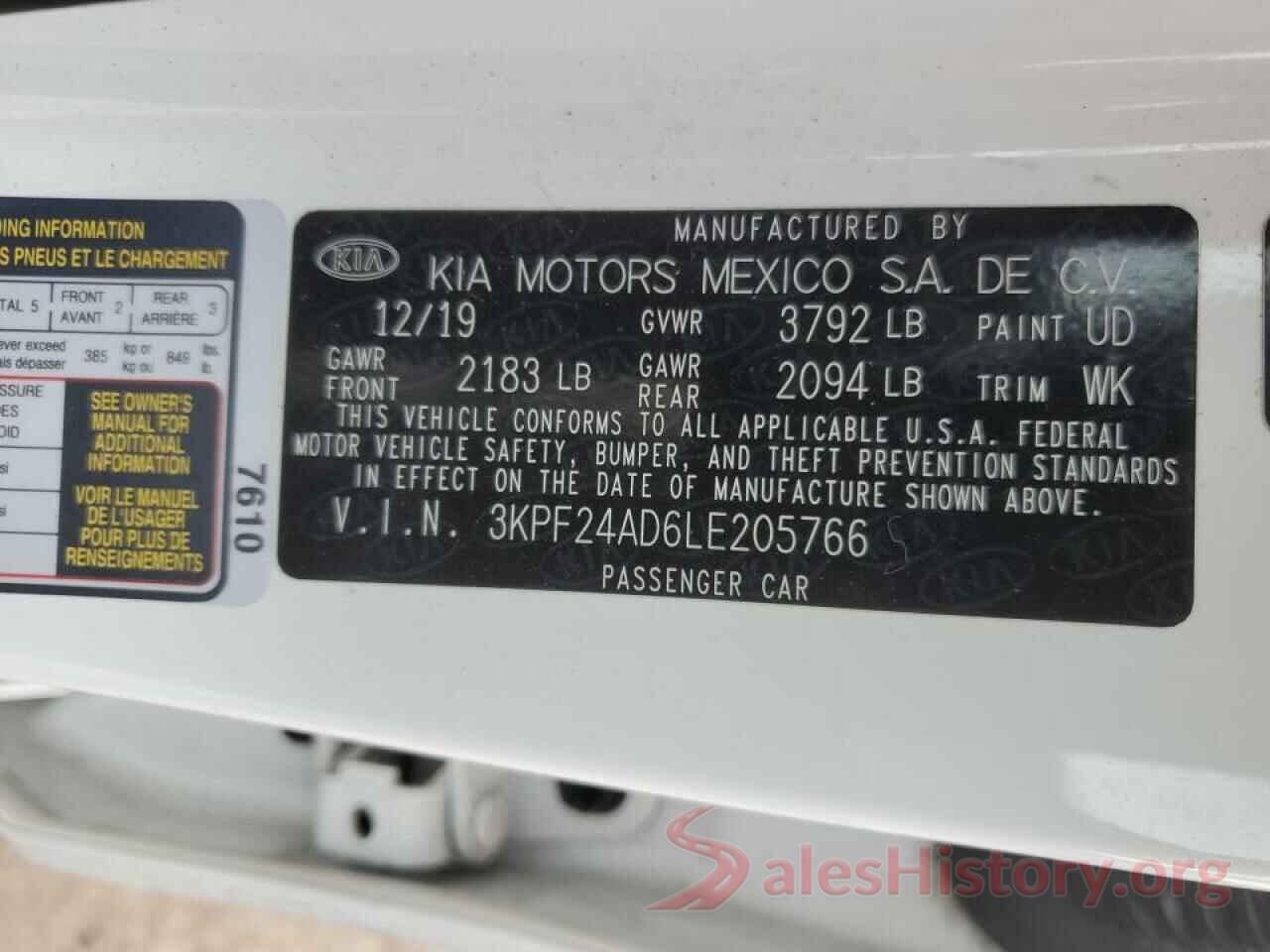 3KPF24AD6LE205766 2020 KIA FORTE