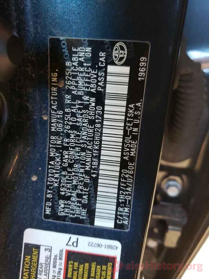 4T1BF1FK6HU281730 2017 TOYOTA CAMRY