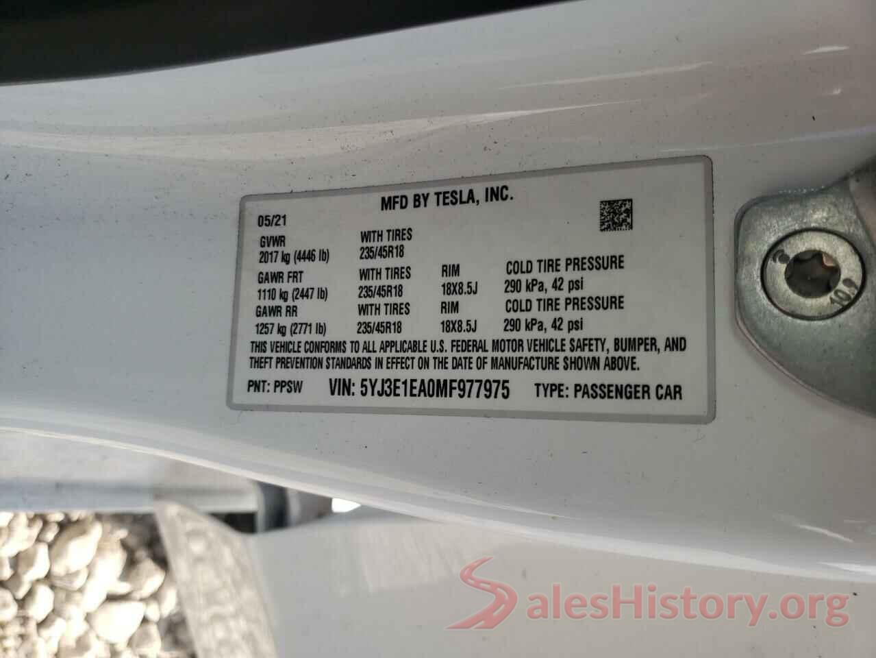 5YJ3E1EA0MF977975 2021 TESLA MODEL 3