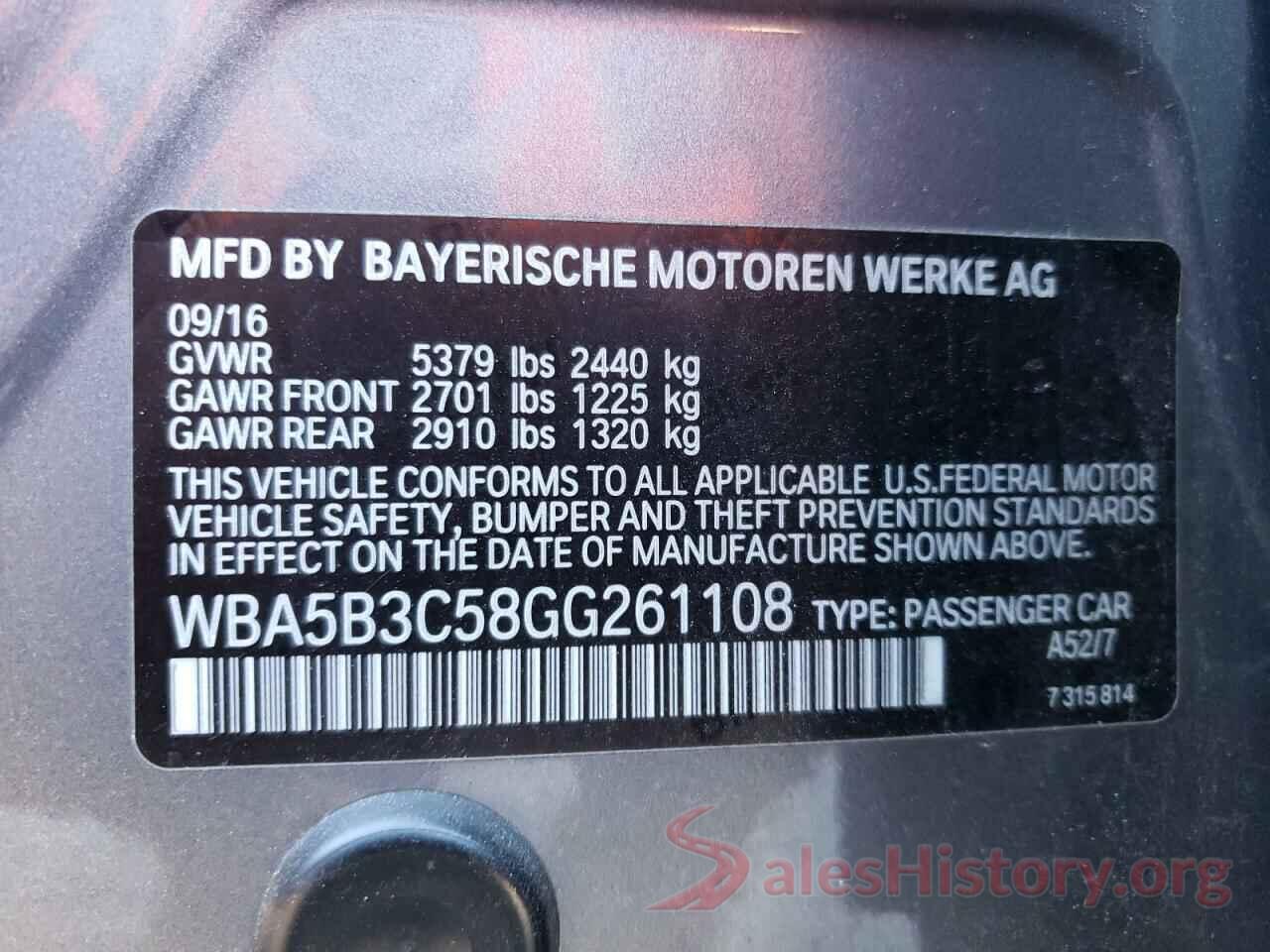 WBA5B3C58GG261108 2016 BMW 5 SERIES