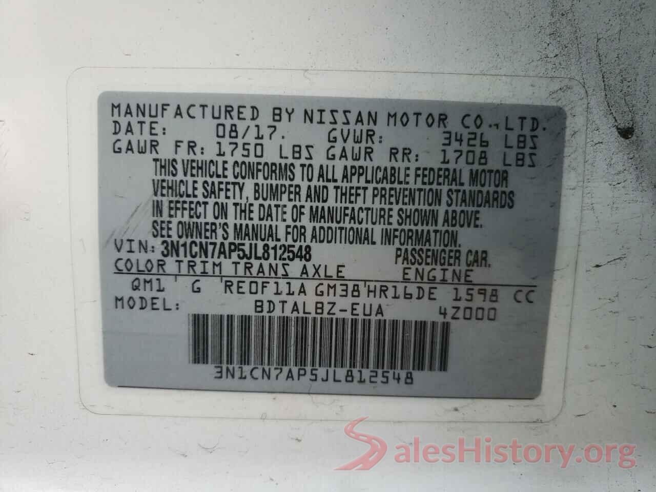 3N1CN7AP5JL812548 2018 NISSAN VERSA