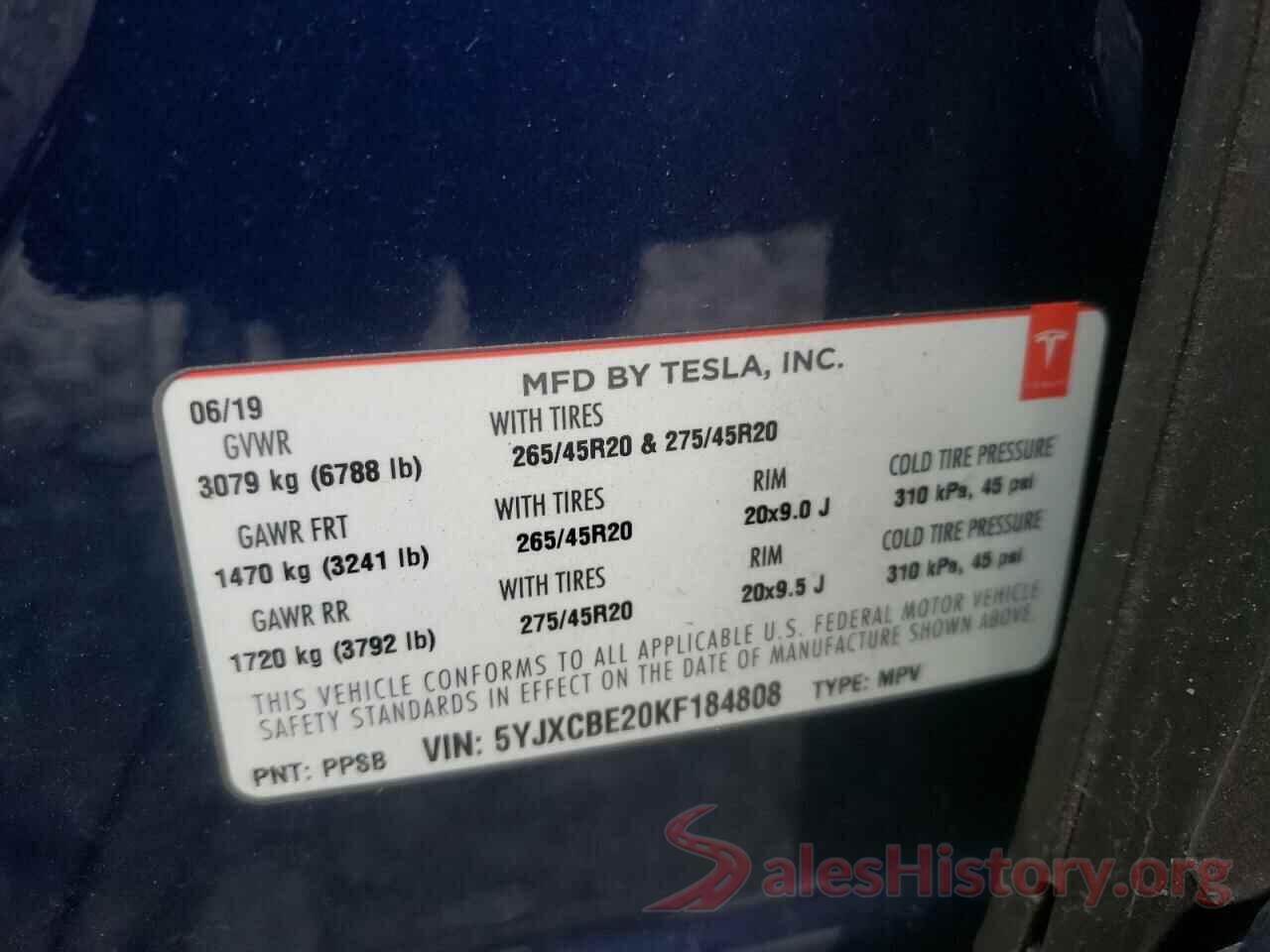 5YJXCBE20KF184808 2019 TESLA MODEL X