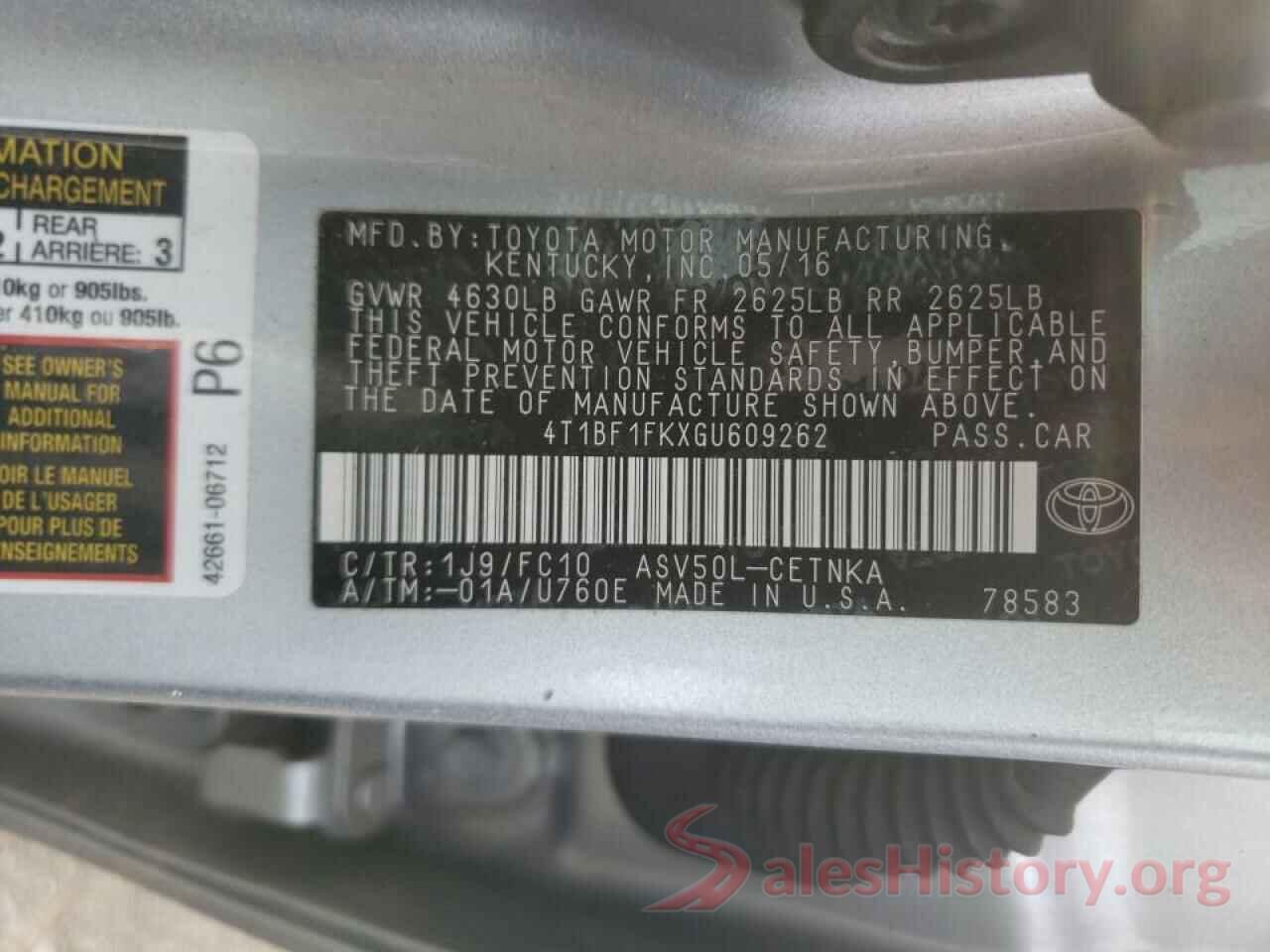 4T1BF1FKXGU609262 2016 TOYOTA CAMRY