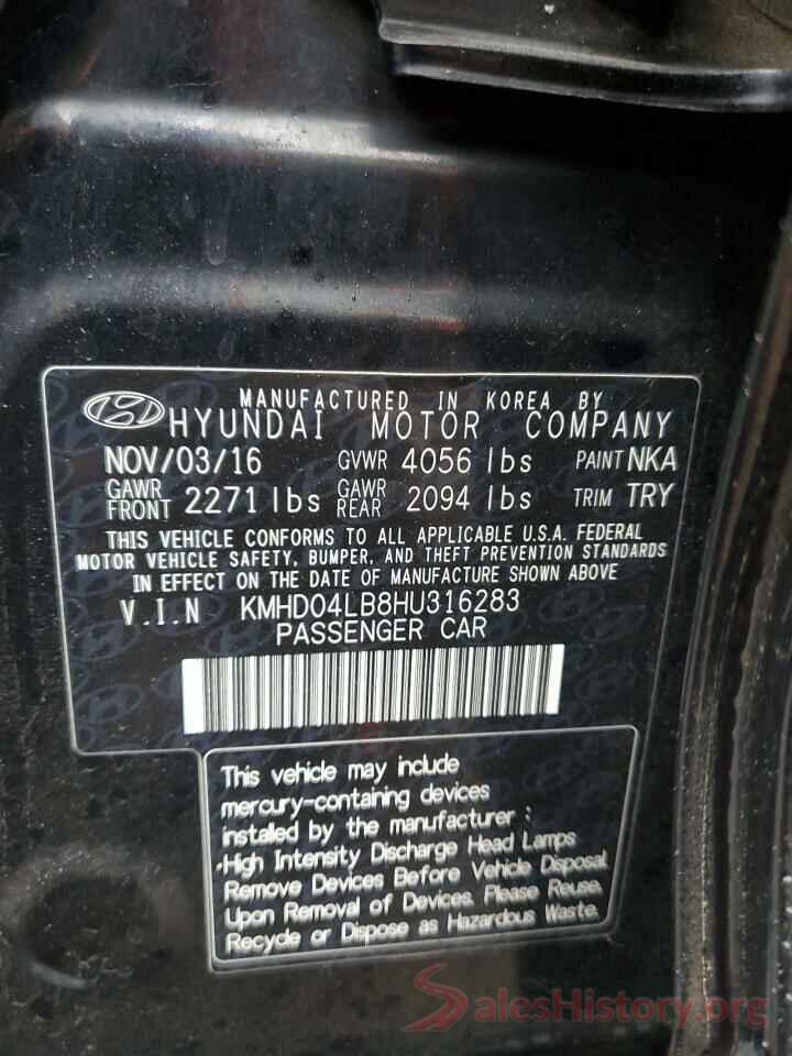 KMHD04LB8HU316283 2017 HYUNDAI ELANTRA