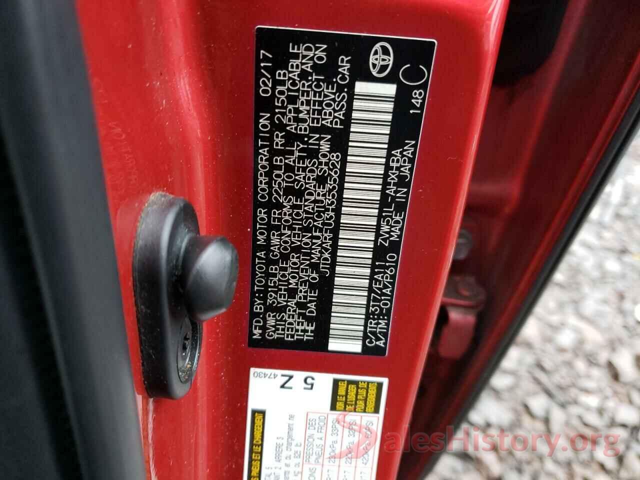 JTDKARFU3H3535628 2017 TOYOTA PRIUS