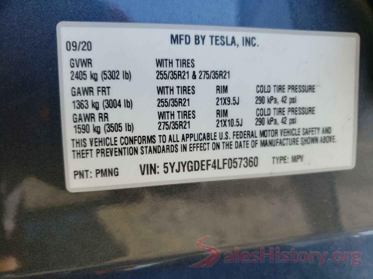 5YJYGDEF4LF057360 2020 TESLA MODEL Y