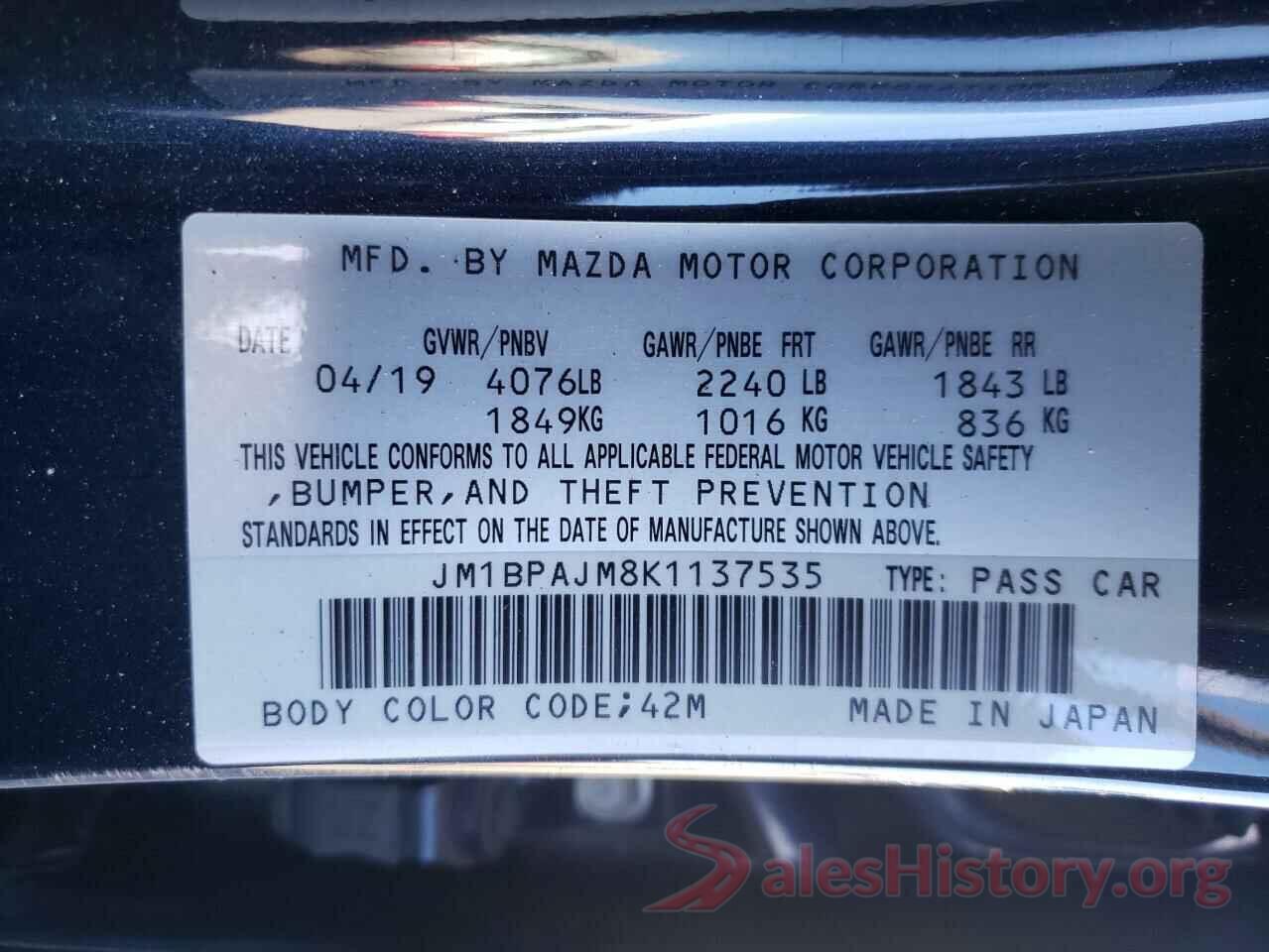 JM1BPAJM8K1137535 2019 MAZDA 3