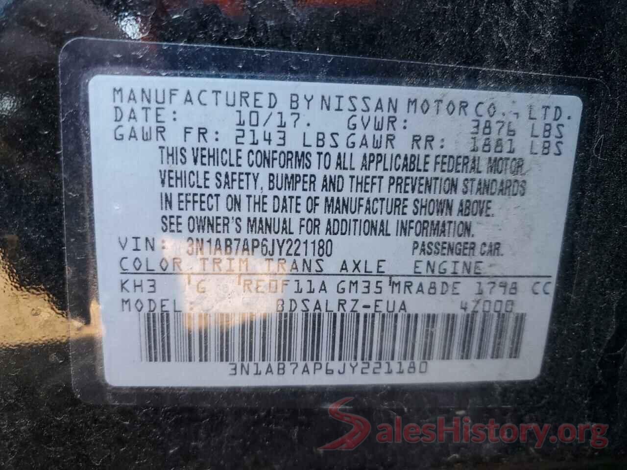 3N1AB7AP6JY221180 2018 NISSAN SENTRA