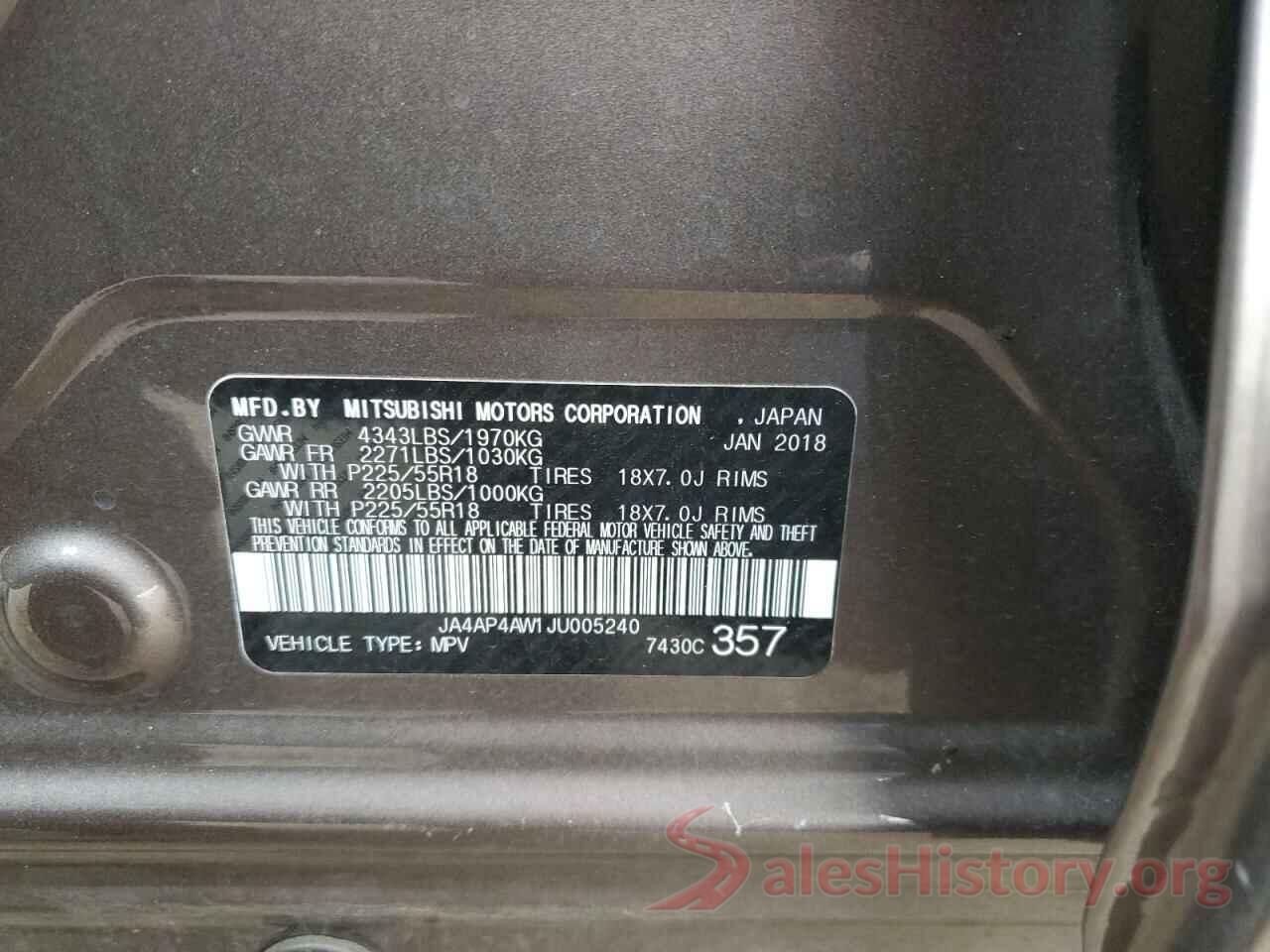 JA4AP4AW1JU005240 2018 MITSUBISHI OUTLANDER