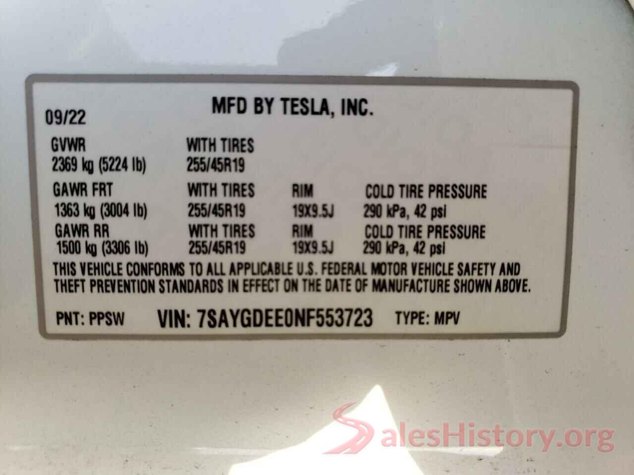 7SAYGDEE0NF553723 2022 TESLA MODEL Y